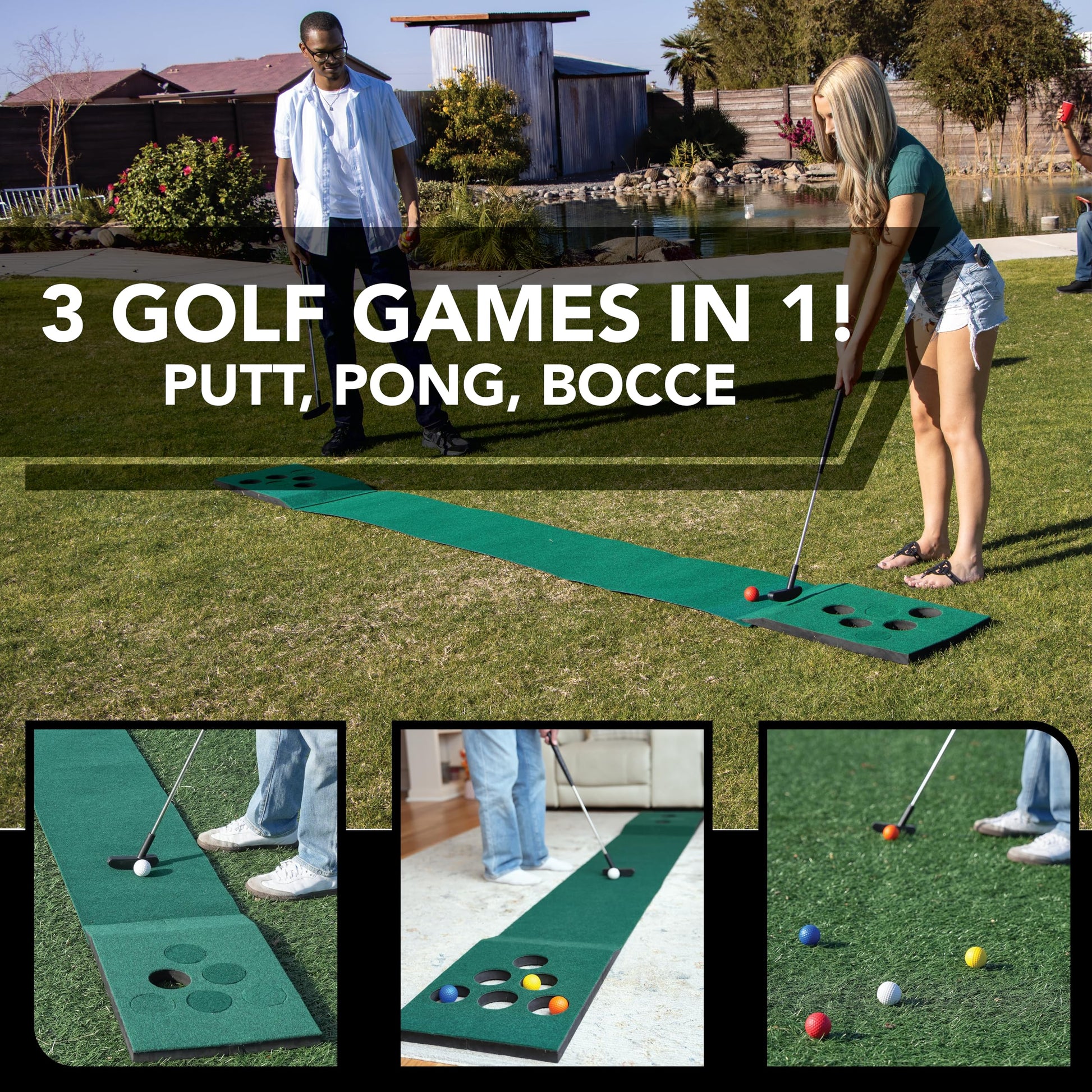 EastPoint 3-in-1 Par Pong Golf Pong Game Set, Foldable, Backyard Golf Game