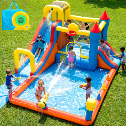Whubefy18Ft Big Inflatable Water Slide Bounce House for Kids Backyard, 13-in-1 Large Waterslide Water Park Bouncy Castle with Extension Lawn Slip