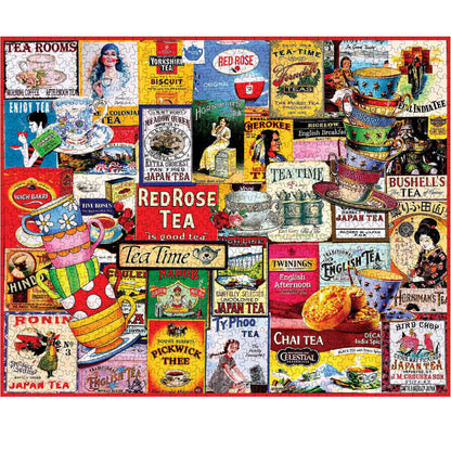 White Mountain 1000 Piece Jigsaw Puzzle Vintage Tea Collage, Teatime