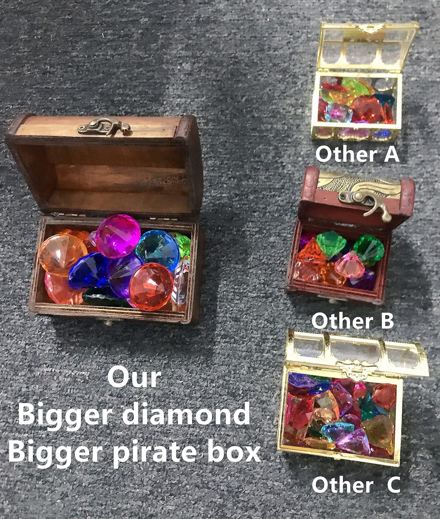 Diving Gem Pool Toy 15 Big Colorful Diamond Set with Big Treasure Chest Pirate Box Underwater Gem Diving Dive Throw Toy Set Swimming Training Gift Toy