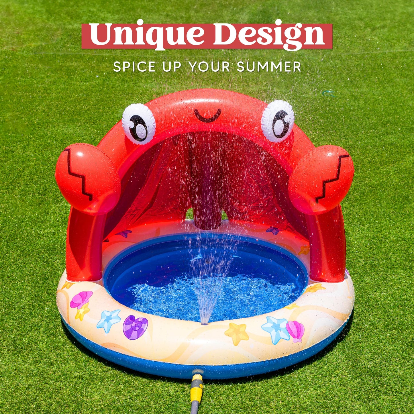Sloosh Baby Pool Toddler Sprinkler, Crab Splash Pool with Canopy, Baby Wading Pool Inflatable Sprinkler for Learning, Children’s Water Pool Toys