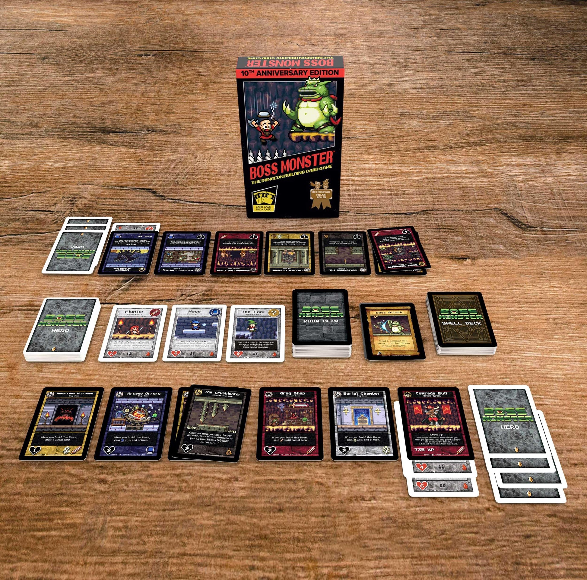 Boss Monster 10th Anniversary Edition by Brotherwise Games | 30 Min Playing Time | 2-4 Players | Ages 13+ | Building Card Game with New Rooms, Bosses