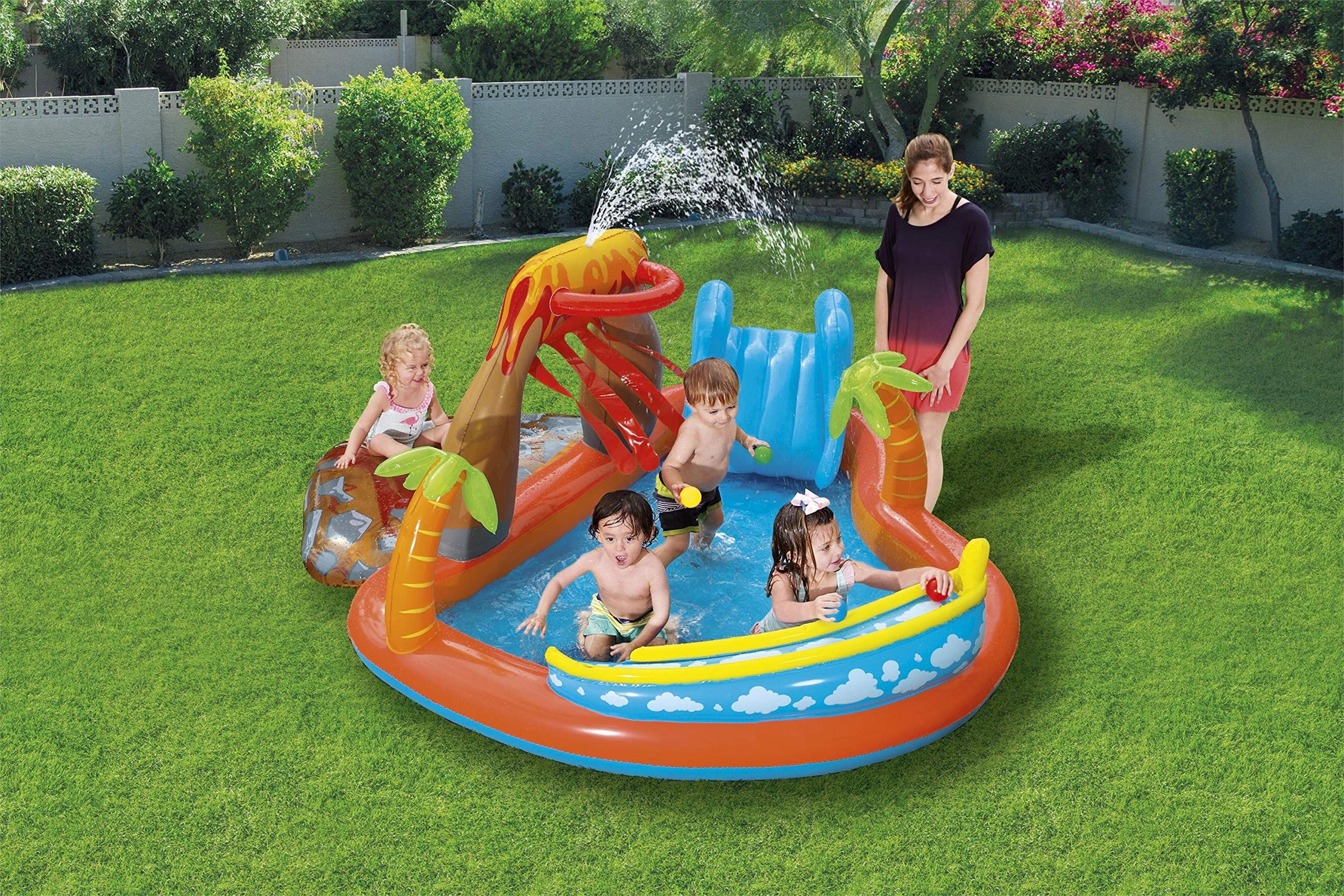 Bestway Lava Inflatable Play Center | Includes Play Balls, Ball Ramp, Ring Toss Game, Water Blob,