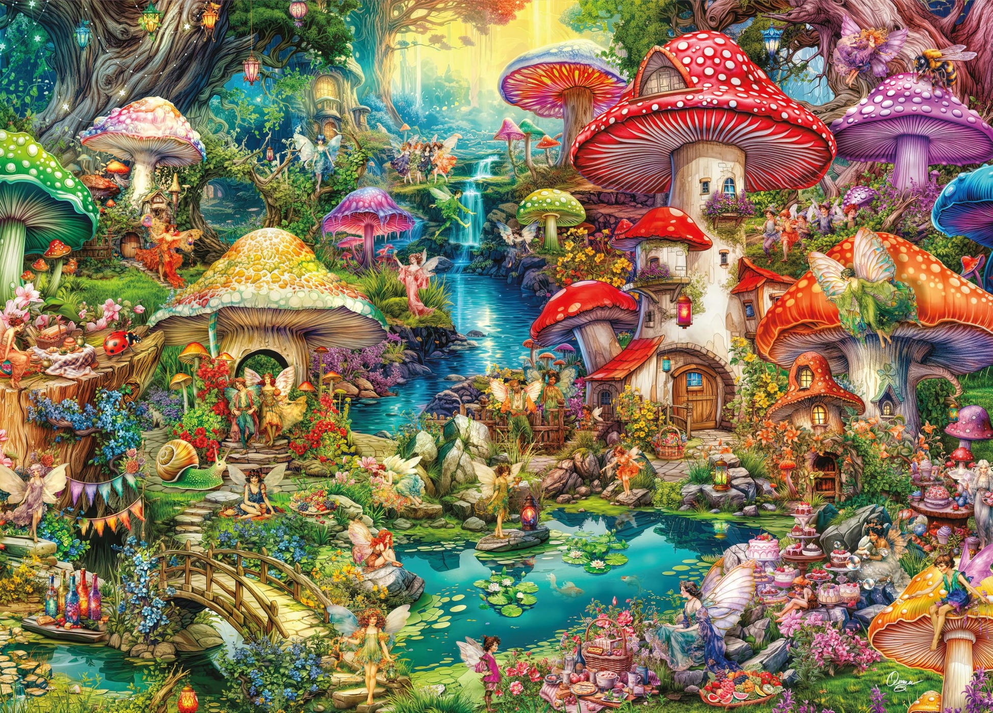 Buffalo Games - Merry Mushroom Village Picnic - 1000 Piece Jigsaw Puzzle