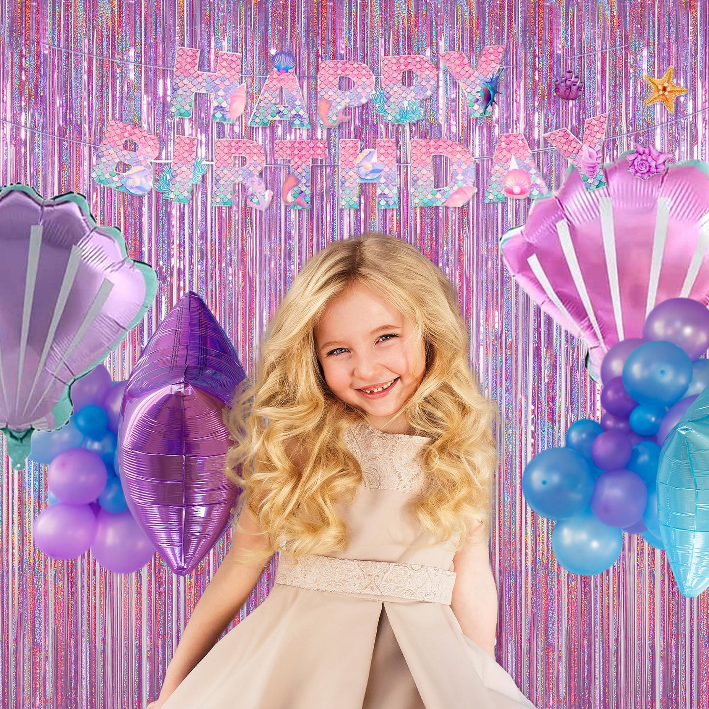 Melsan Purple Pink Tinsel Backdrop for Birthday, 2 Pack 3.2ft x 8ft