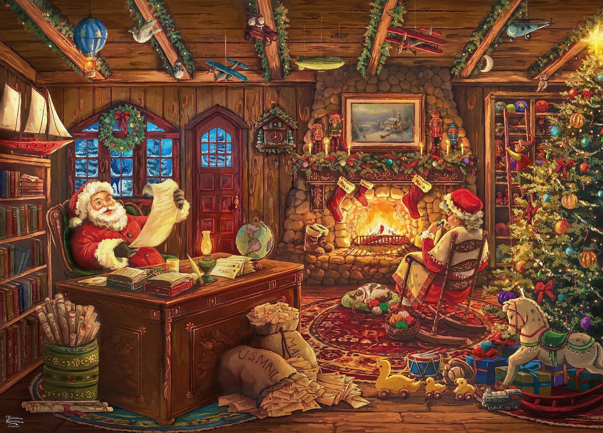 Ceaco - Thomas Kinkade Santa Checking His - 1000 Piece Puzzle for Adults