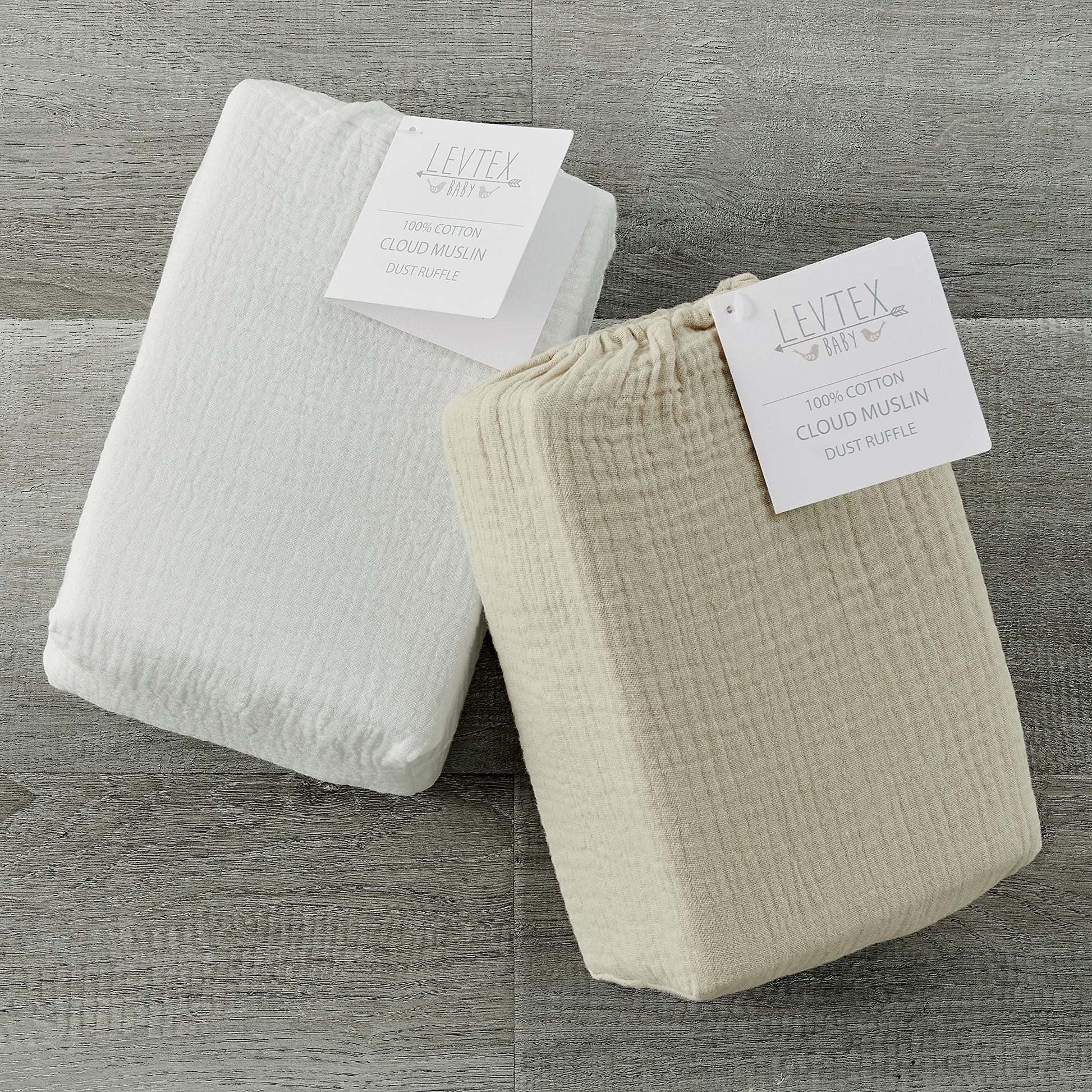 Levtex Baby - Cloud Muslin Crib Dust Ruffle - Baby Nursery - Beige Textured Muslin - Dust Ruffle (52x28+16)