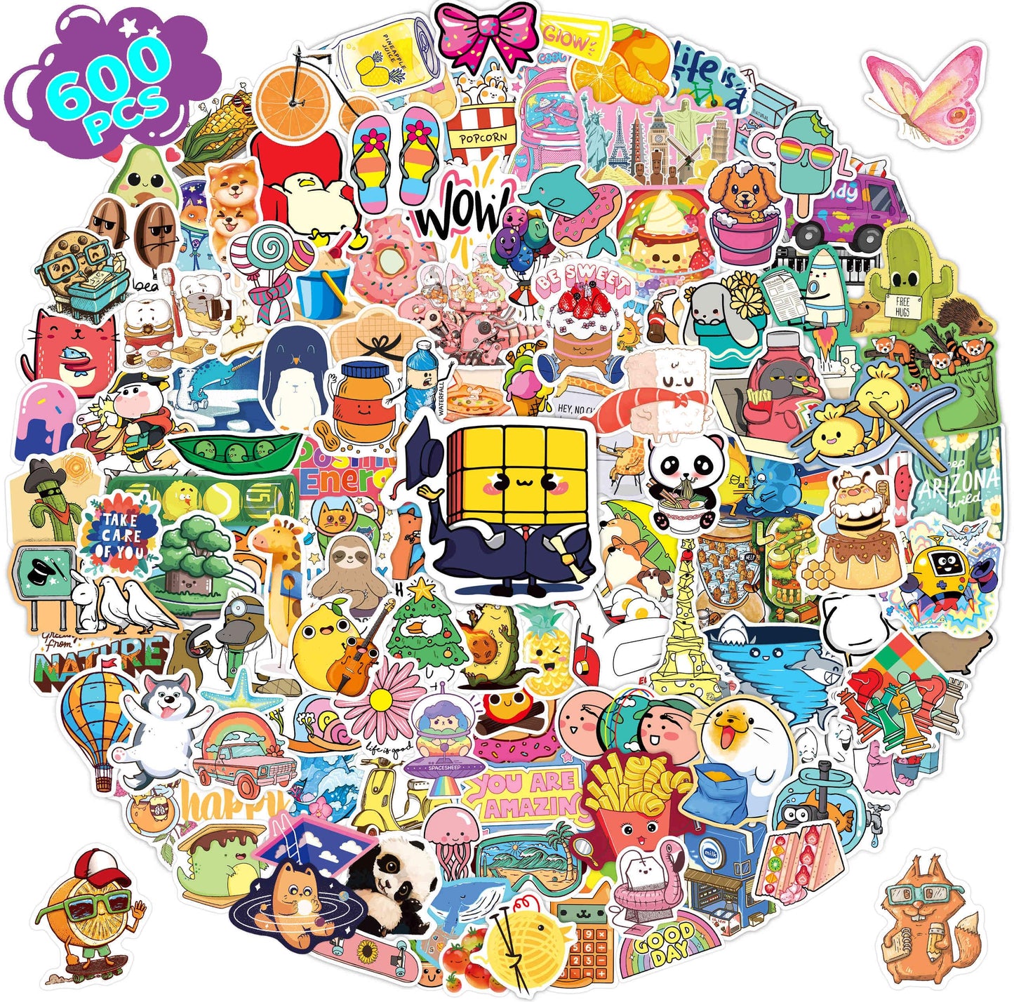 QKilisy 600PCS Cute Water Bottle Stickers for Kids Teens, Vinyl Waterproof Bulk Stickers for Kids Classroom, Cool Funny Sticker Packs for Boys Girls
