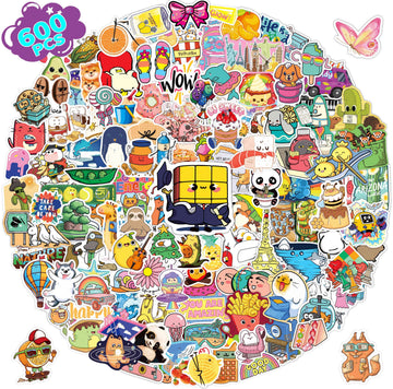 QKilisy 600PCS Cute Water Bottle Stickers for Kids Teens, Vinyl Waterproof Bulk Stickers for Kids Classroom, Cool Funny Sticker Packs for Boys Girls