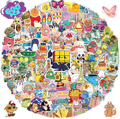 QKilisy 600PCS Cute Water Bottle Stickers for Kids Teens, Vinyl Waterproof Bulk Stickers for Kids Classroom, Cool Funny Sticker Packs for Boys Girls