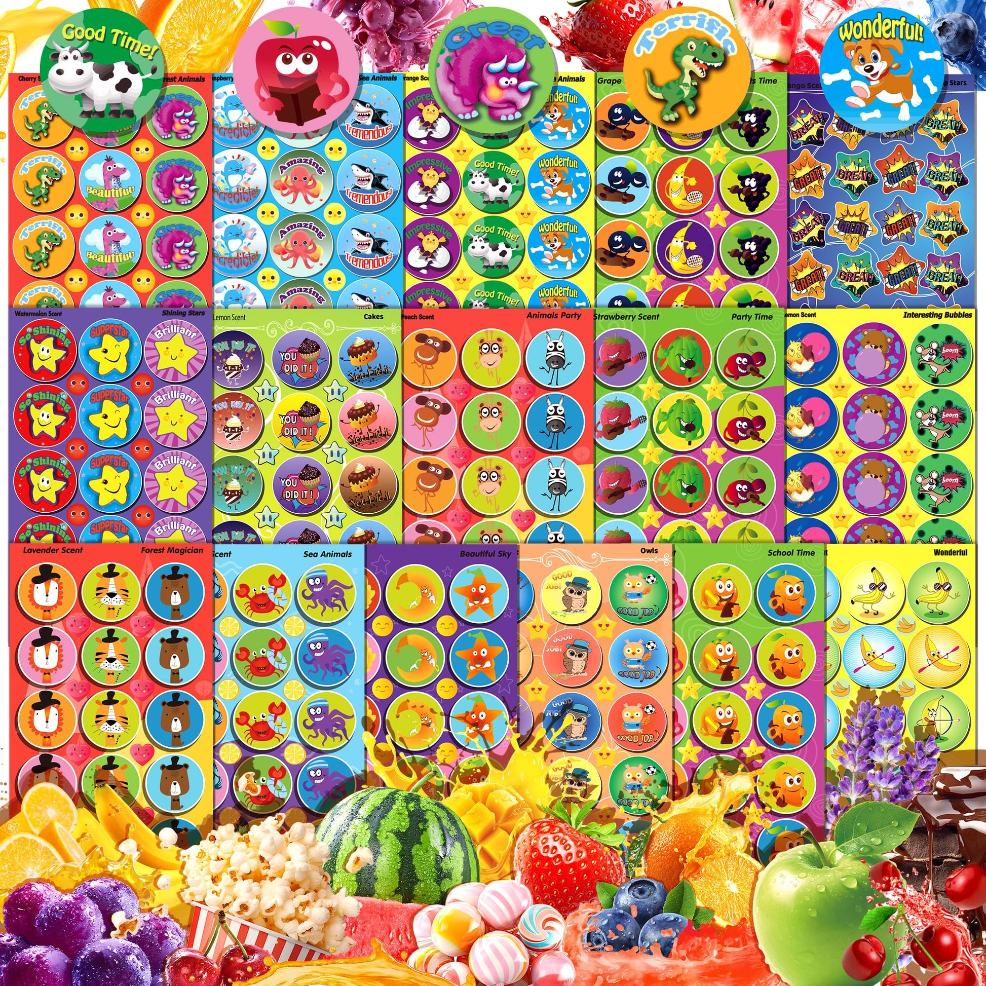 HORIECHALY Smelly Stickers Scratch and Sniff for Kids, Scented Stickers 48 Sheets 746 PCS 16 Different Scents, Sensory Fun Positive Reward