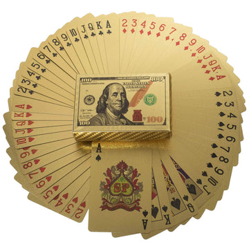 KALIFANO Luxury Gold Plated Playing Cards - $100 Bill Inspired Waterproof Gold Foil Deck of Cards with Uses from Magic to Poker with Certificate