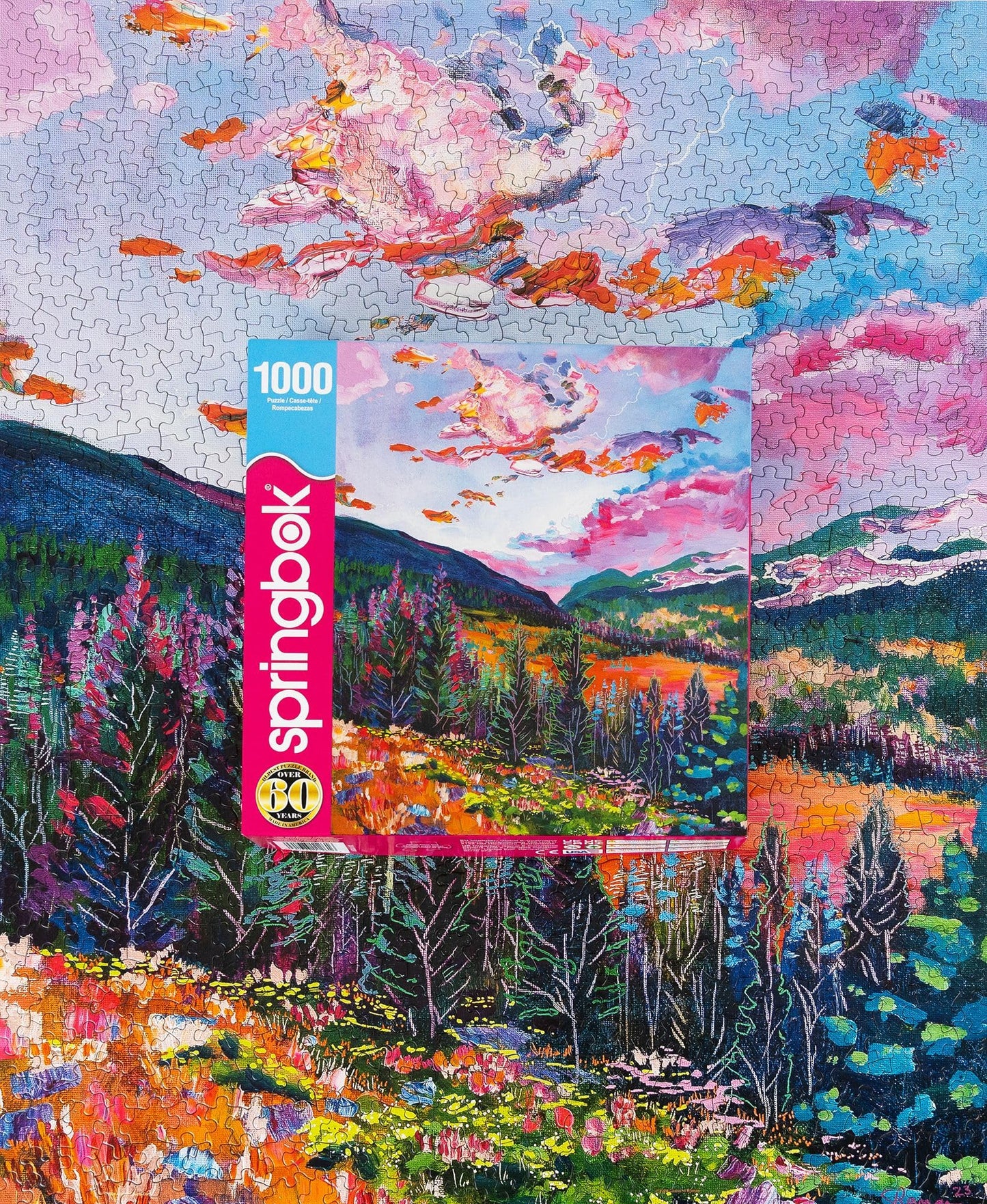 Springbok's Rocky Mountain Twilight 1000 Piece Jigsaw Puzzle Featuring The Impressionistic Painting of The Rockies by Artist Shannon Roman