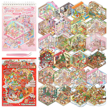 22 Set Medium 3D Room Scene Sticker Book for Adults and Kids (>6),DIY Activity Miniature Cute Japanese asmr Scenic Therapy Collection Book,Kawaii Cozy