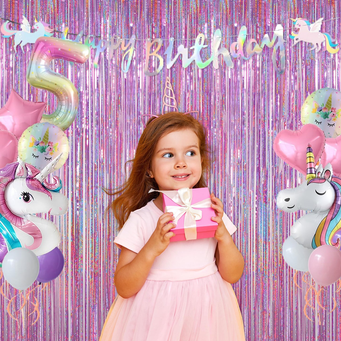 Melsan Purple Pink Tinsel Backdrop for Birthday, 2 Pack 3.2ft x 8ft