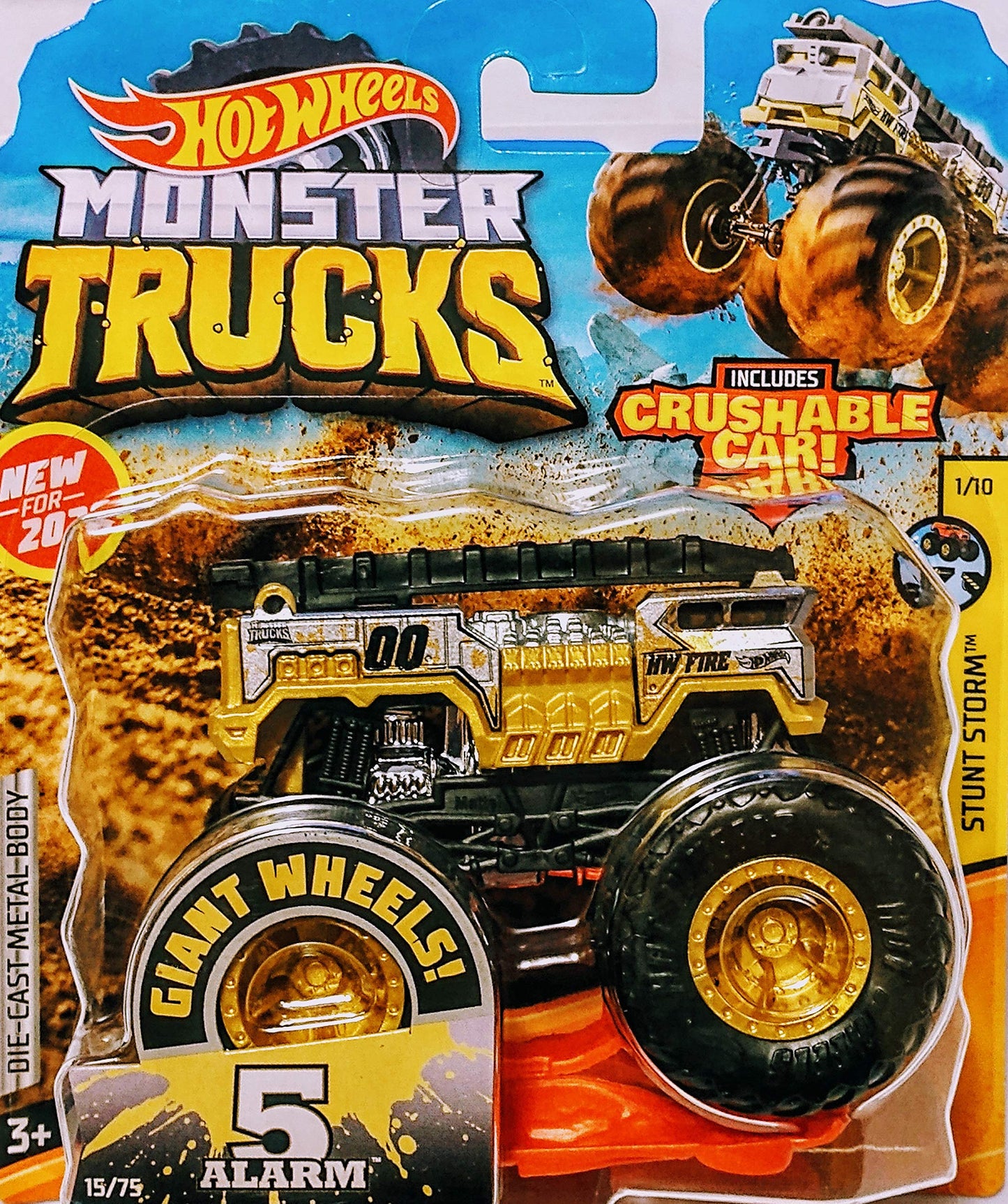Hot Wheels Monster Jam 5 Alarm Includes Crushable Car 15/75 Stunt Storm 1/10