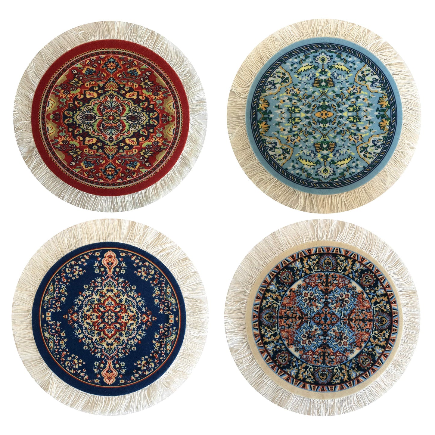 Set of 4 Round Dollhouse Rugs - Miniature Carpet Accessories for Doll Houses, 5 Inch Diameter Floor Décor, Oriental Style