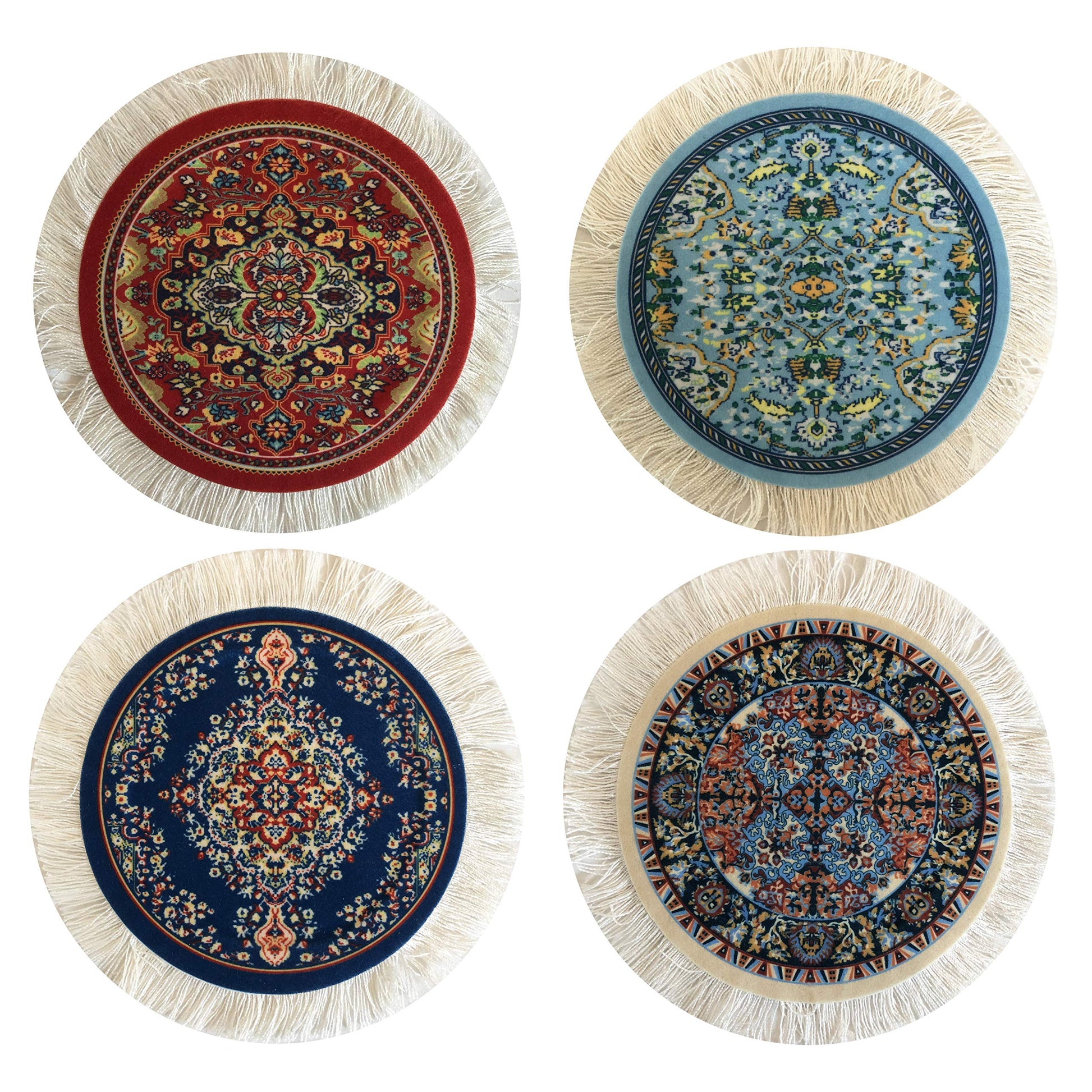 Set of 4 Round Dollhouse Rugs - Miniature Carpet Accessories for Doll Houses, 5 Inch Diameter Floor Décor, Oriental Style