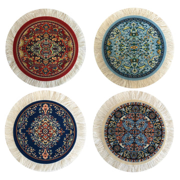 Set of 4 Round Dollhouse Rugs - Miniature Carpet Accessories for Doll Houses, 5 Inch Diameter Floor Décor, Oriental Style