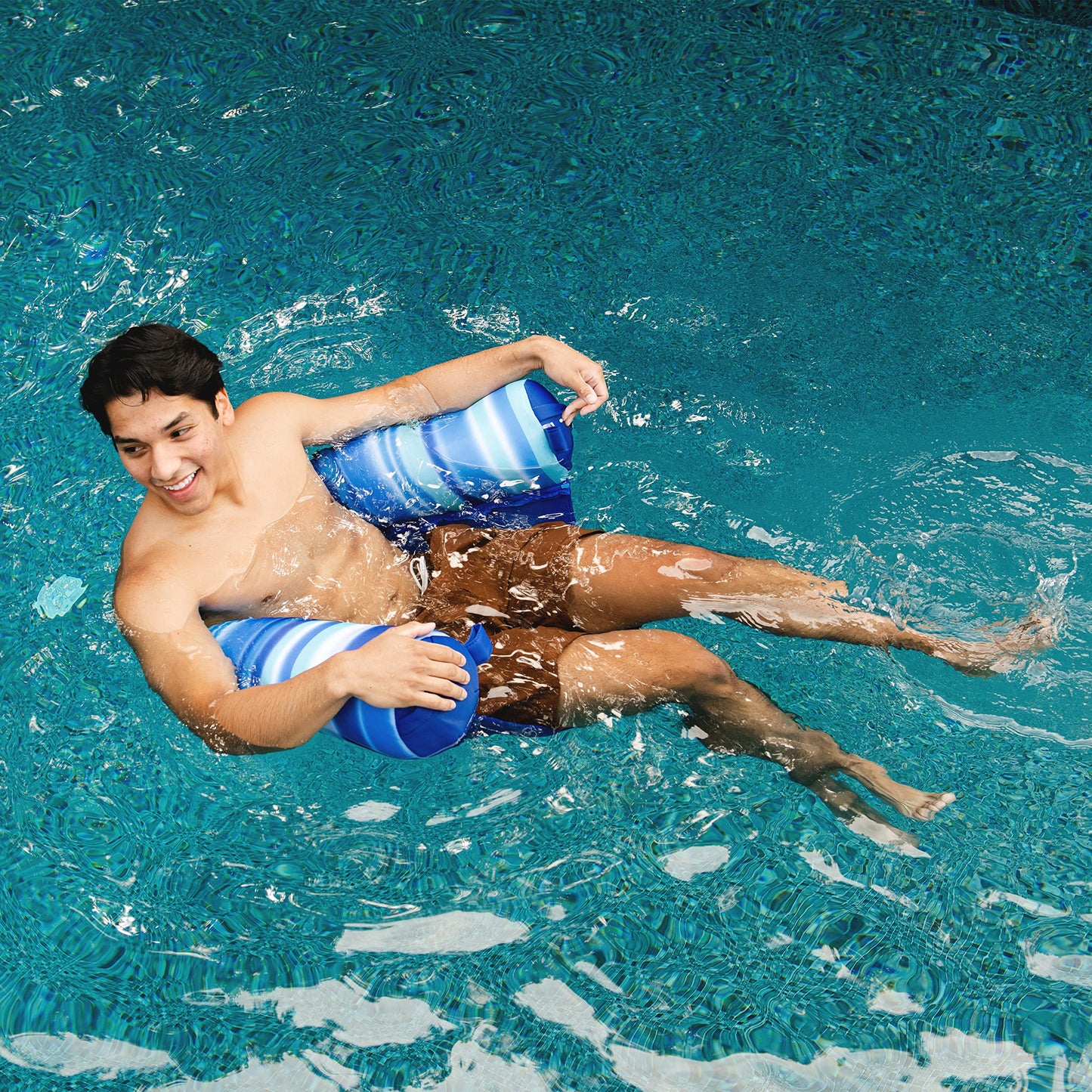 Big Joe Noodle Sling 2 Pack No Inflation Needed Pool Seat with Armrests, Blurred Blue Stripe Double Sided Mesh, 3ft