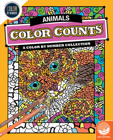 MindWare Color by Number Color Counts Animals - Animal-Themed Coloring Book for Kids and Adults, 22 Hidden-Image Designs, Ages 6 and Up