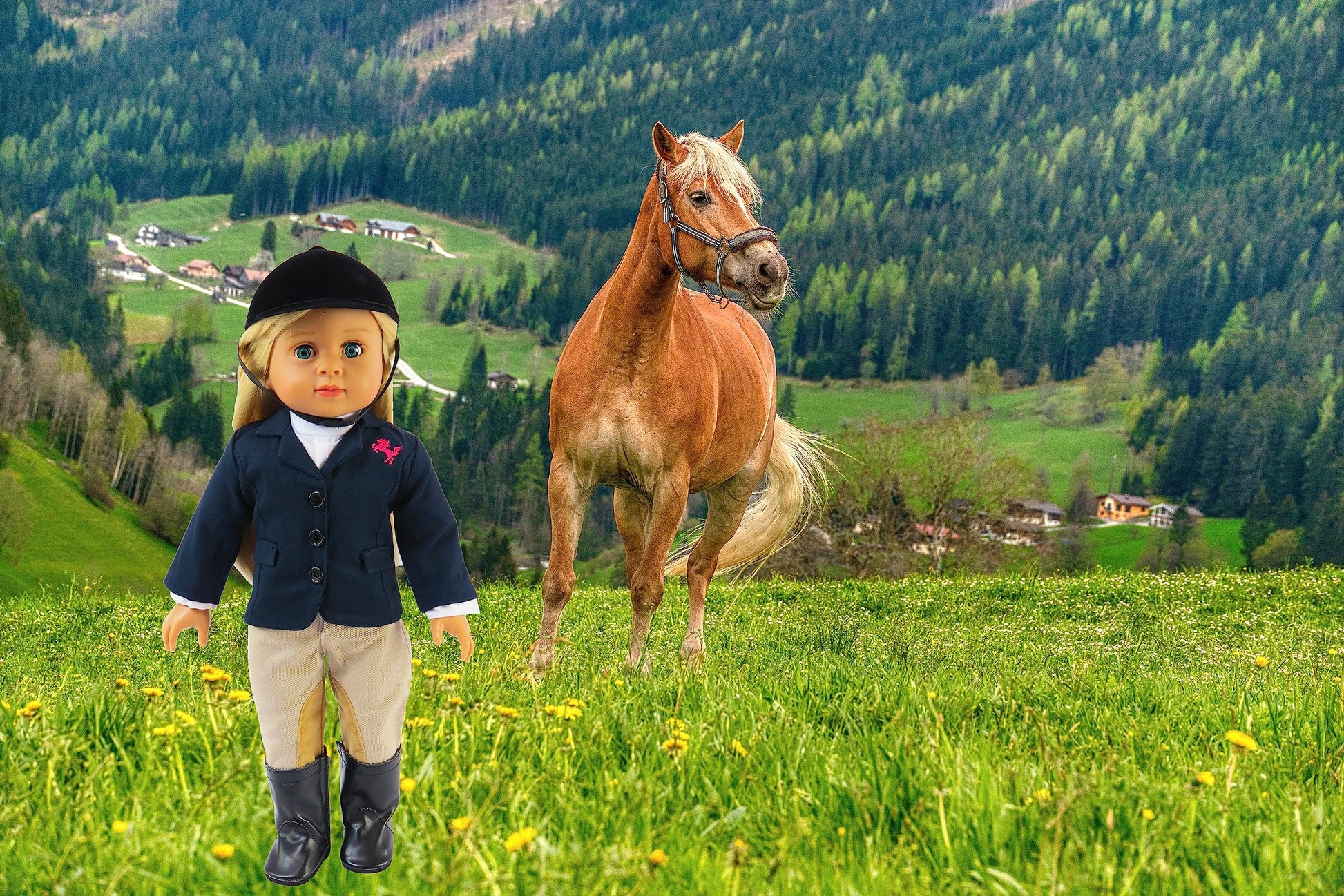 American Fashion World Riding Outfit for 18-Inch Dolls | Helmet and Boots Included | Premium Quality & Trendy Design | Dolls Clothes | Outfit Fashions