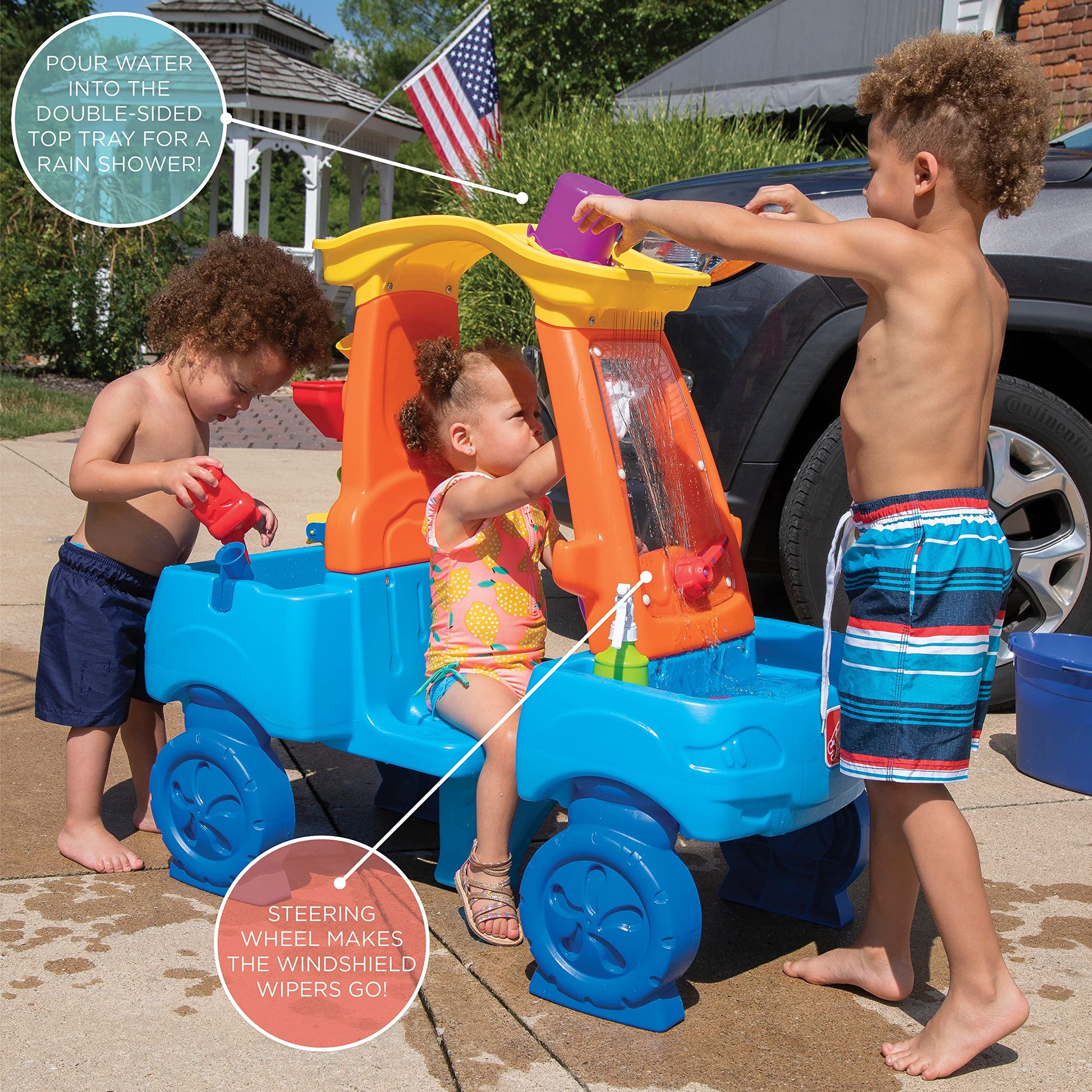 Step2 Car Wash Splash Center, Kids Water Table & Pretend Play Car, Activity Sensory Playset, Summer Outdoor Toys, 13 Piece Water Toy Accessories,