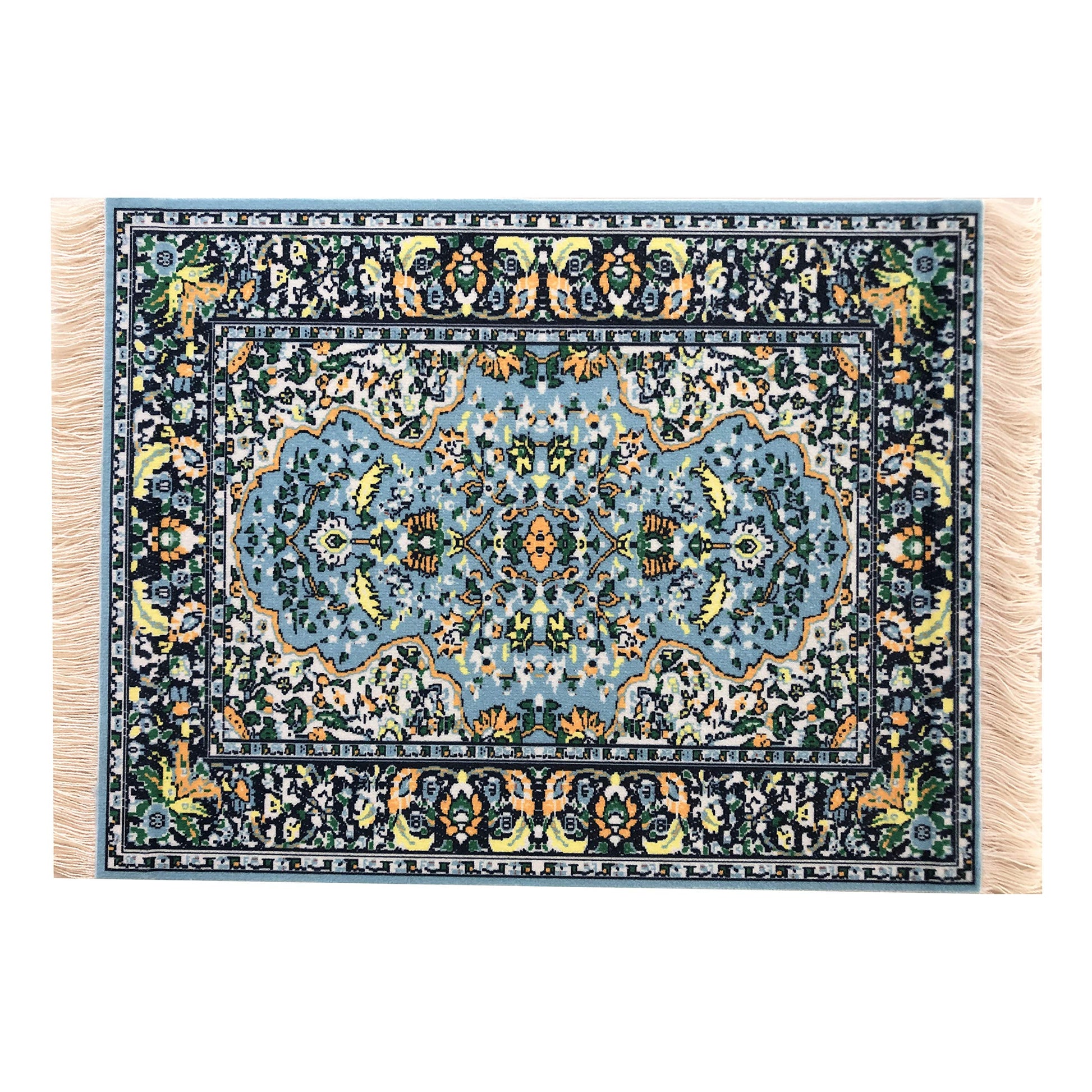 Dollhouse Area Rug - Blue Miniature Carpet Accessory for Doll Houses, 10 x 7 Inch Rectangular Floor Décor, Oriental Style