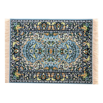 Dollhouse Area Rug - Blue Miniature Carpet Accessory for Doll Houses, 10 x 7 Inch Rectangular Floor Décor, Oriental Style