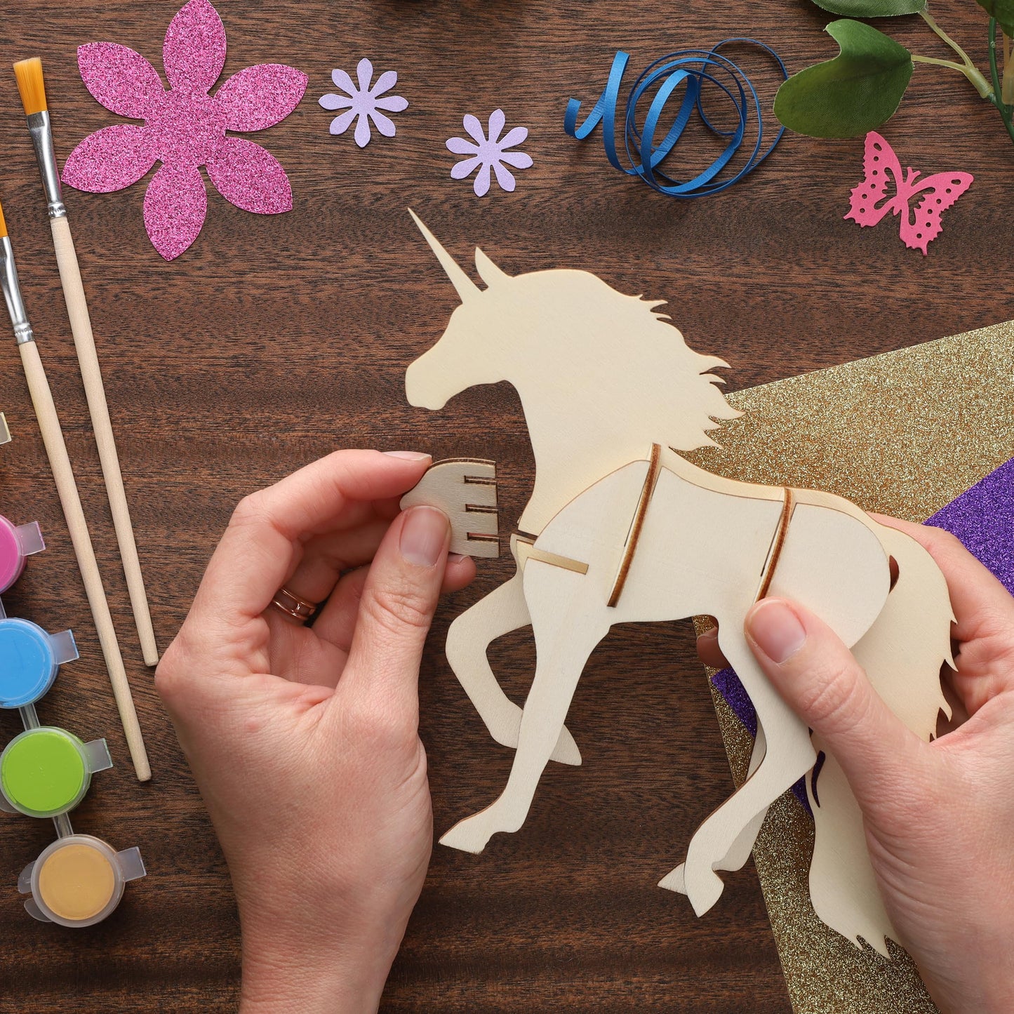 LEISURE ARTS - 3D Puzzle, 14 Piece Kit, Wood Build It Unicorn, Wood Building Kits, DIY Projects, Wooden 3D Puzzles, Kits for All Ages, Building Kits