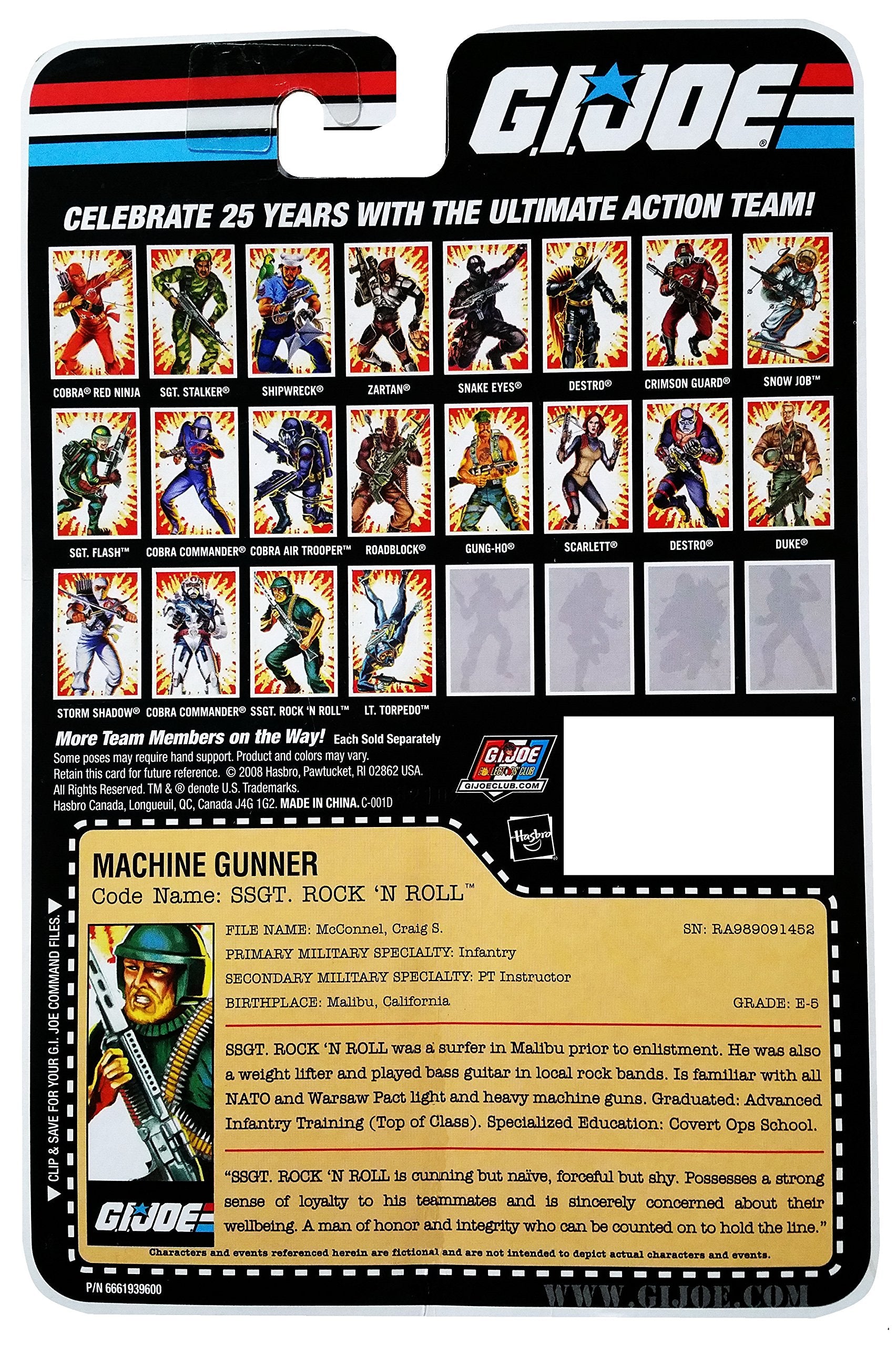 G.I. Joe 25th Anniversary Comic Series Cardback: Staff SGT. Rock n Roll (Machine Gunner) 3.75 Inch Action Figure
