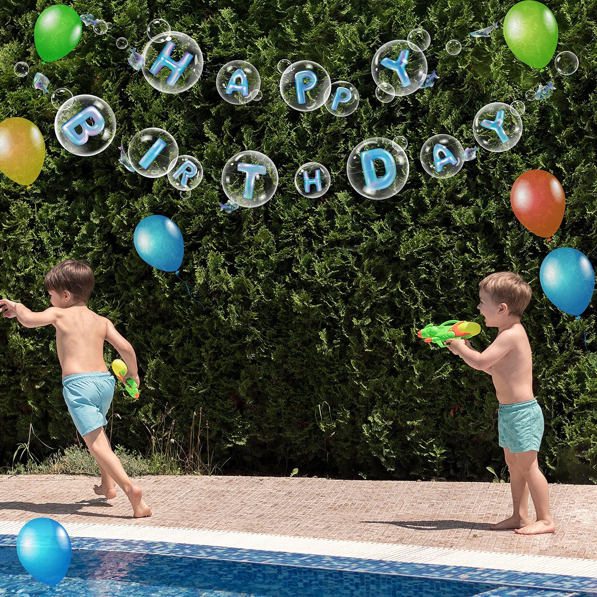 Cheerland Ocean Happy Birthday Banner Under the Sea Bubble Party Decorations Mermaid Birthday Decoartion for Kids Hanging Banner Underwater Garlands