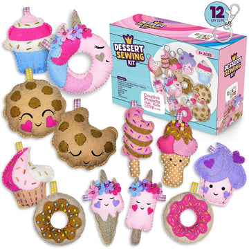 12 Pre-Cut Mini Treats Dessert Fun Kids Sewing Kit for Kids Ages 8-12 Children Beginners Sewing kit Kid Crafts Make Your Own Felt Pillow Plush Craft