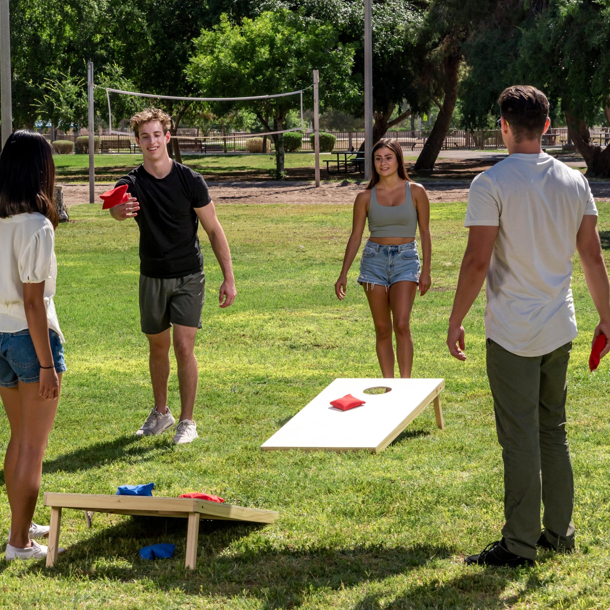 JOYIN 16 Cornhole Bean Bags for Tossing (4.7” x 4.7”), Durable Nylon All-Weather Game, Includes 16 Bean Bags and a Carry Bag, Cornhole Game Set, Party