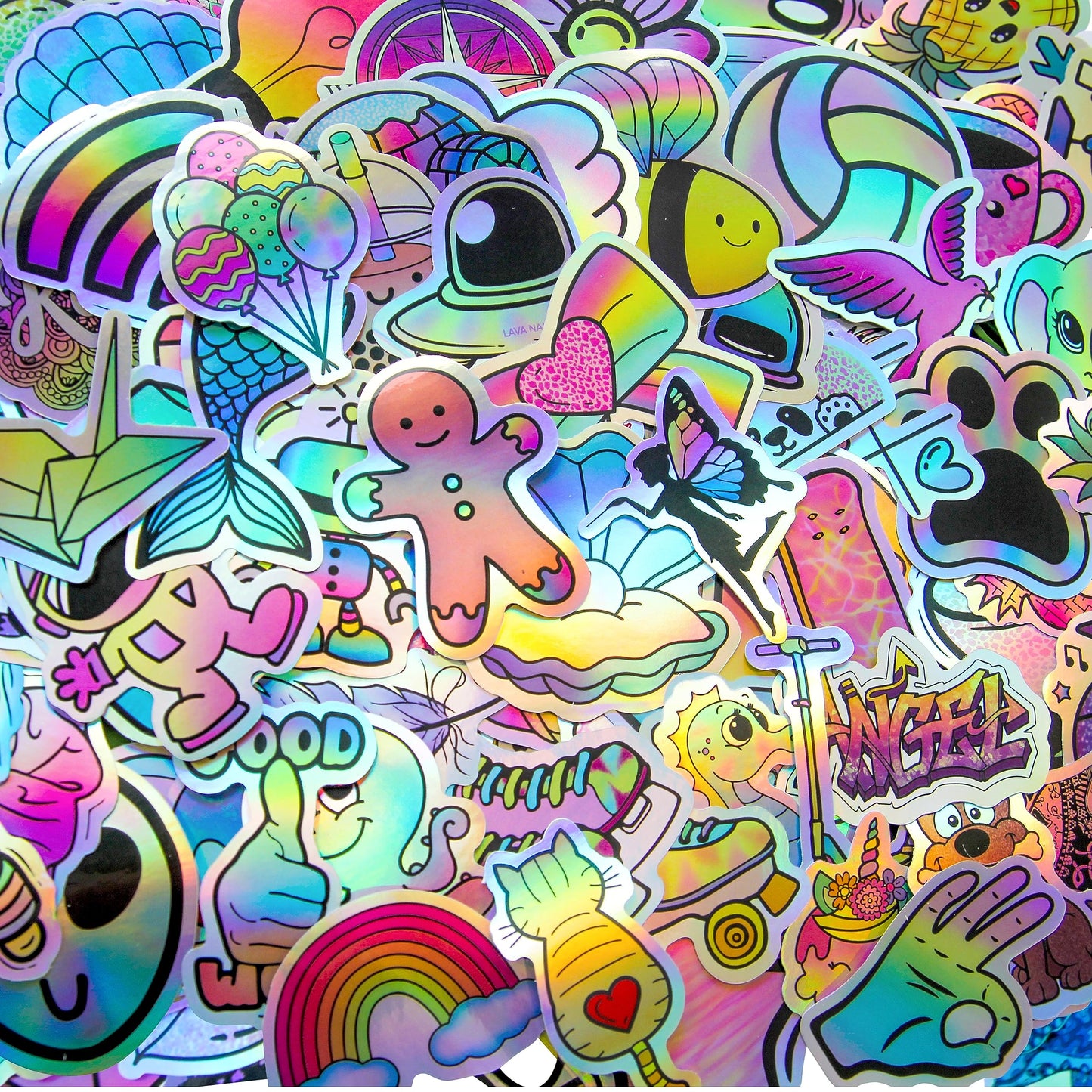 120PCS Rainbow Holographic Sticker Pack for Kids Teens - Waterproof Vinyl Cute Stickers for Water Bottles, Laptop, Skateboard, Phone, Journal