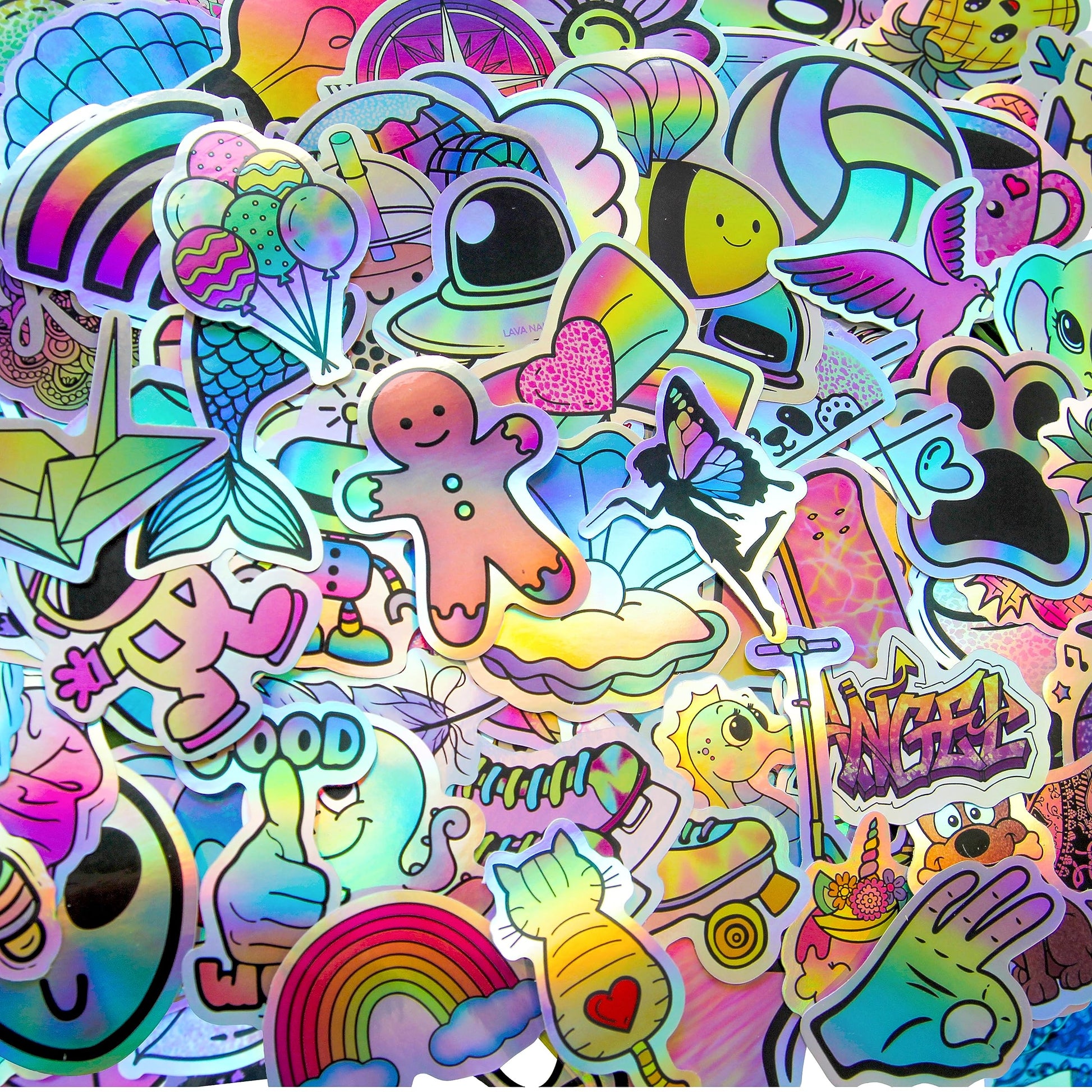 120PCS Rainbow Holographic Sticker Pack for Kids Teens - Waterproof Vinyl Cute Stickers for Water Bottles, Laptop, Skateboard, Phone, Journal