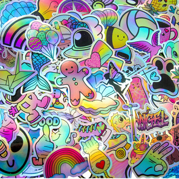 120PCS Rainbow Holographic Sticker Pack for Kids Teens - Waterproof Vinyl Cute Stickers for Water Bottles, Laptop, Skateboard, Phone, Journal