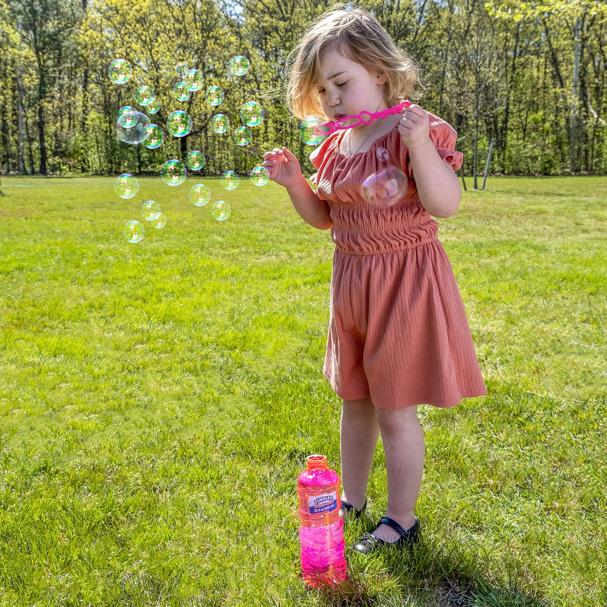 Little Kids Bubbles by Fubbles 64oz Non Toxic Bubble Solution | Refill Solution for Bubble Machines and Bubble Toys | Bubble Wand Included, Colors May