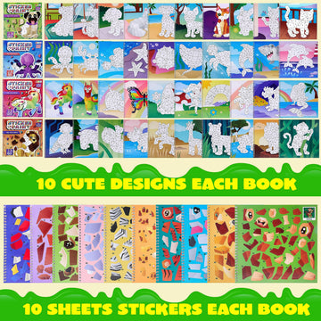 JOYIN 4-Pack Crafts for Kids Sticker Paint Book Gift Party Favor - Paint by Stickers Numbers for Kids Traveling - Safari Unicorn Dog Sea Animals