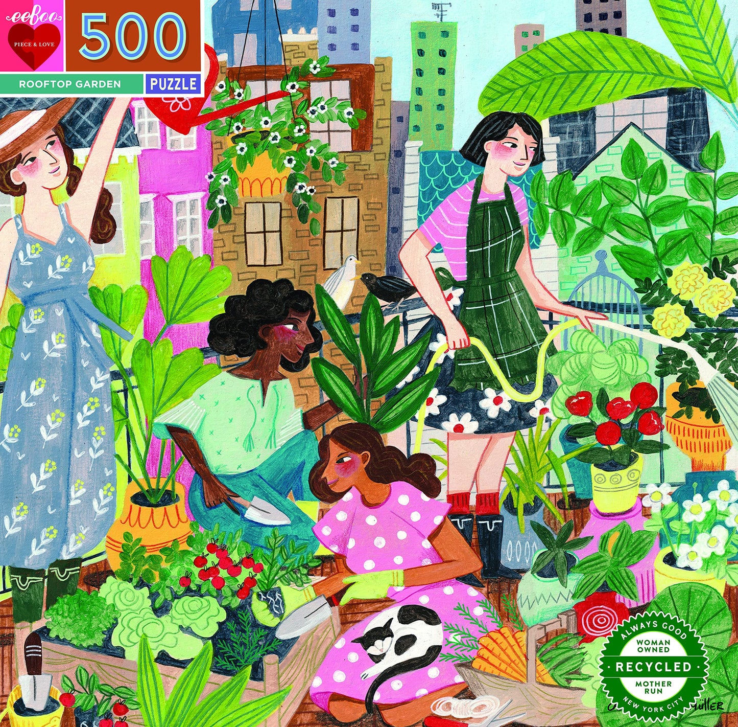 eeBoo: Piece and Love Rooftop Garden 500 Piece Square Adult Jigsaw Puzzle, Jigsaw Puzzle for Adults and Families, Includes Glossy, Sturdy Pieces