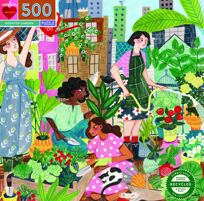 eeBoo: Piece and Love Rooftop Garden 500 Piece Square Adult Jigsaw Puzzle, Jigsaw Puzzle for Adults and Families, Includes Glossy, Sturdy Pieces