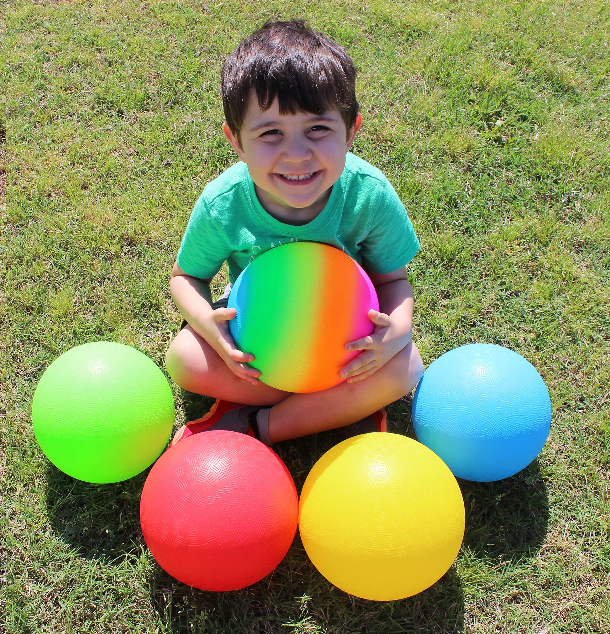 Toys+ 8.5 Inch Playground Balls Set, Official Size for Dodge Ball, Kick Ball, Four Square, Free Pump (5Pack, Red,Blue,Green,Yellow,Rainbow)