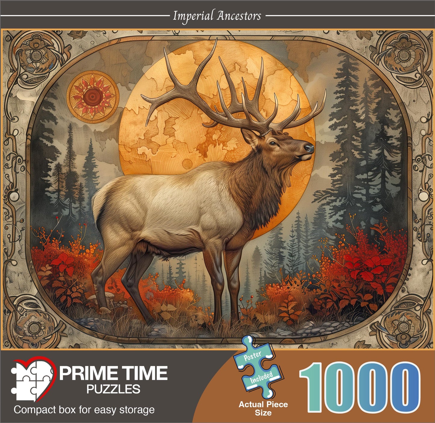Prime Time Puzzles Adult Jigsaw Puzzle 1000 Piece Bull Elk Forest