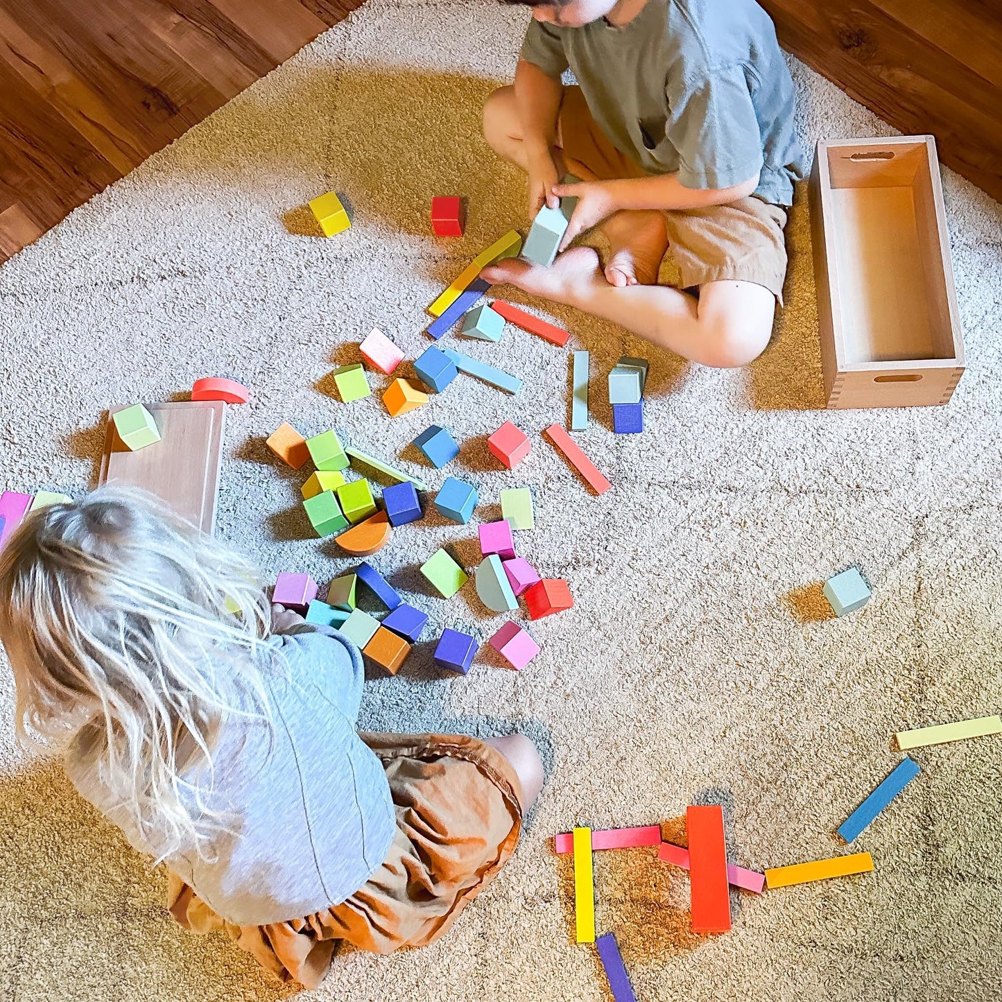 Quiggly Montessori Wooden Rainbow Building Blocks - 68 Pc STEM Toy Set