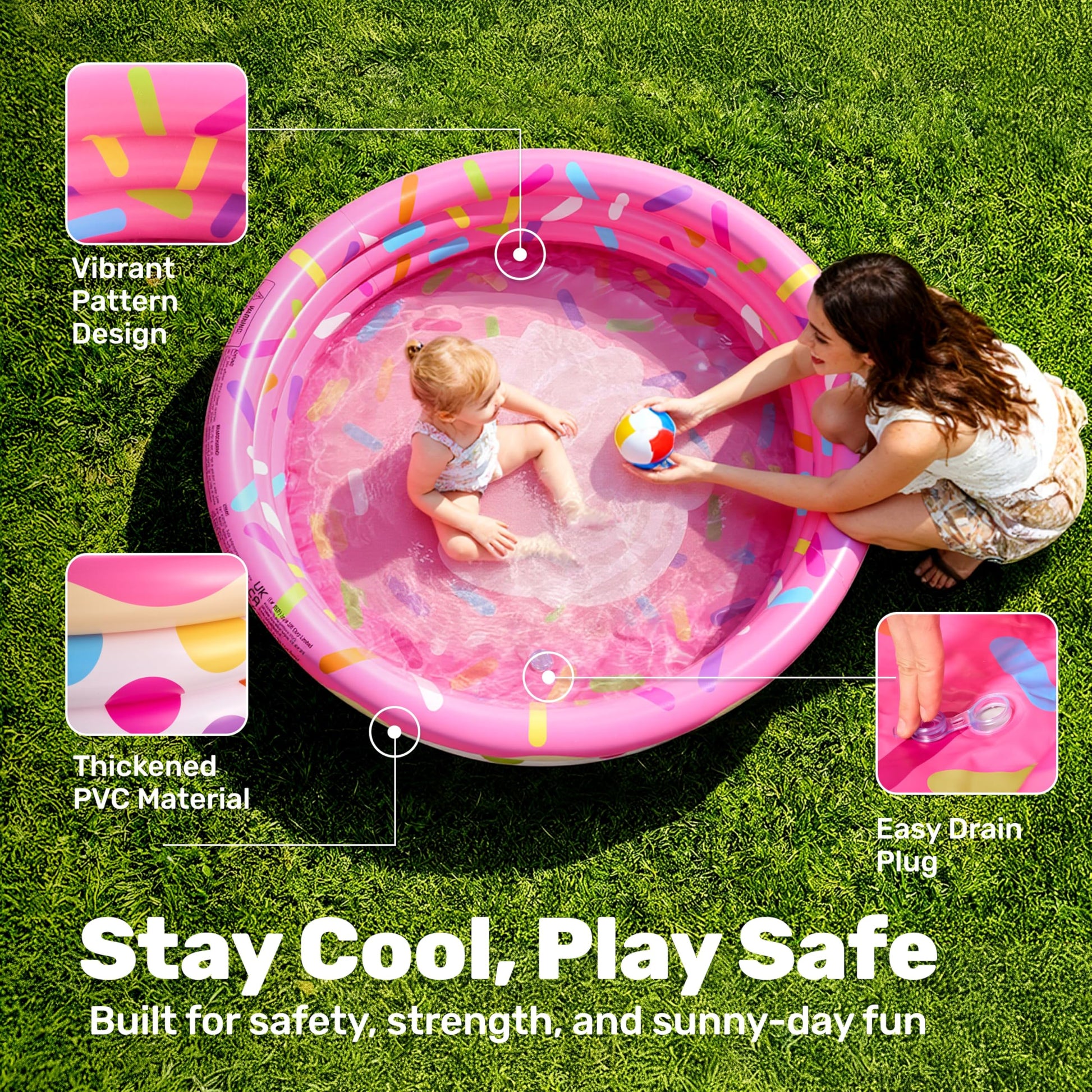 3 Pack 45" X 10" Inflatable Kiddie Pools, Watermelon & Pineapple & Cupcake Swimming Pool for Kids Seasonal Merriment, Indoor&Outdoor Water Pool Baby
