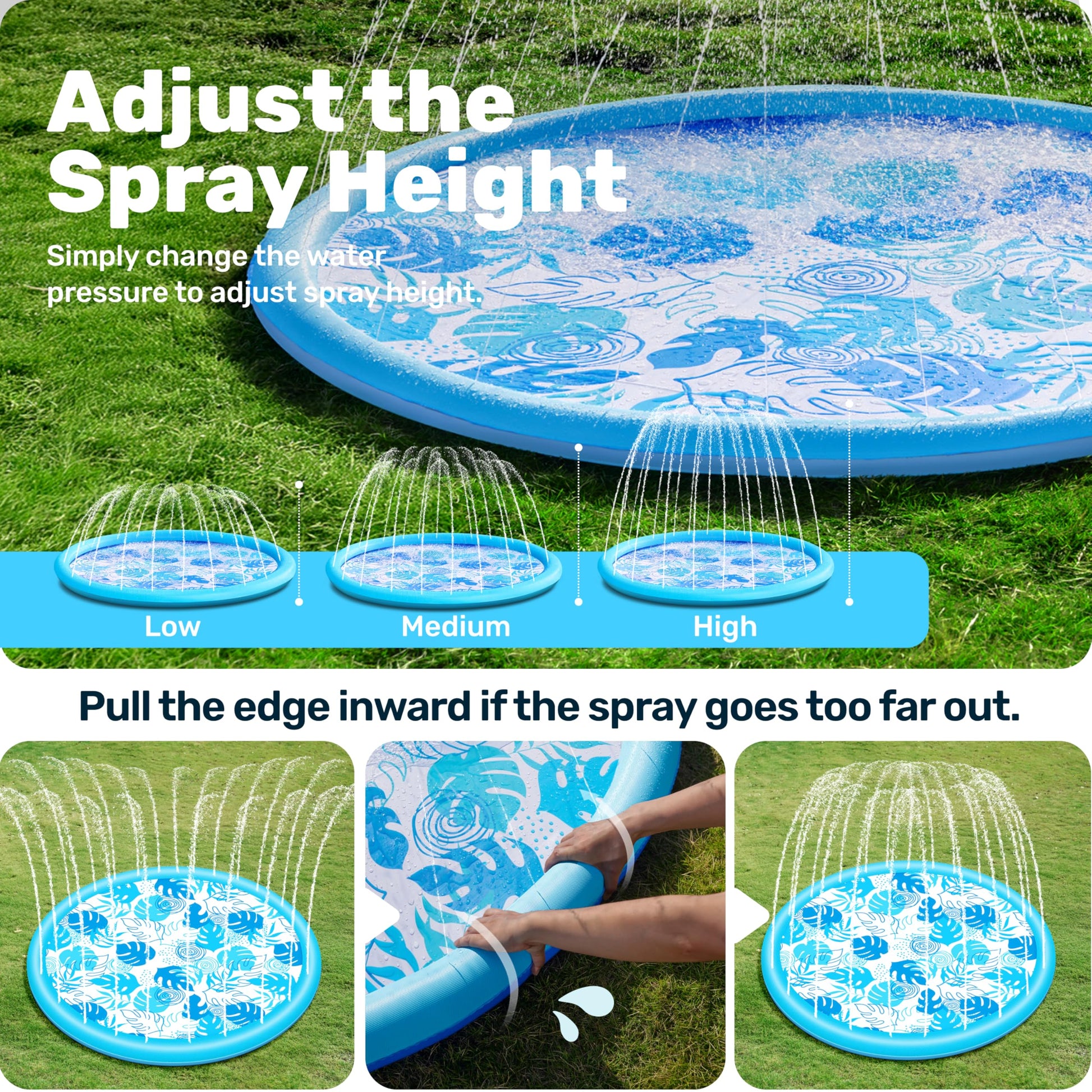SLOOSH Splash Pad Sprinkler Mat - 6ft Tropical Leaves Outdoor Water Play Toys for Kids Dogs, Backyard Party in Summer Decor Outside Water Games