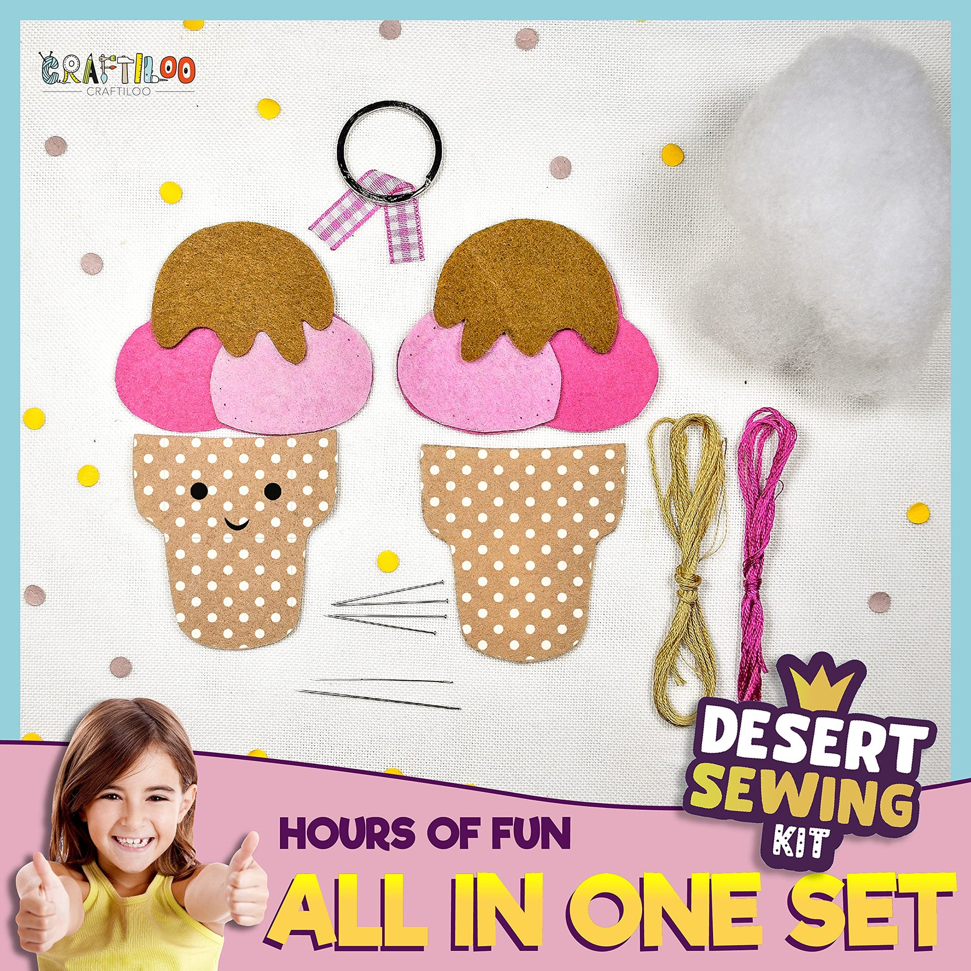 12 Pre-Cut Mini Treats Dessert Fun Kids Sewing Kit for Kids Ages 8-12 Children Beginners Sewing kit Kid Crafts Make Your Own Felt Pillow Plush Craft