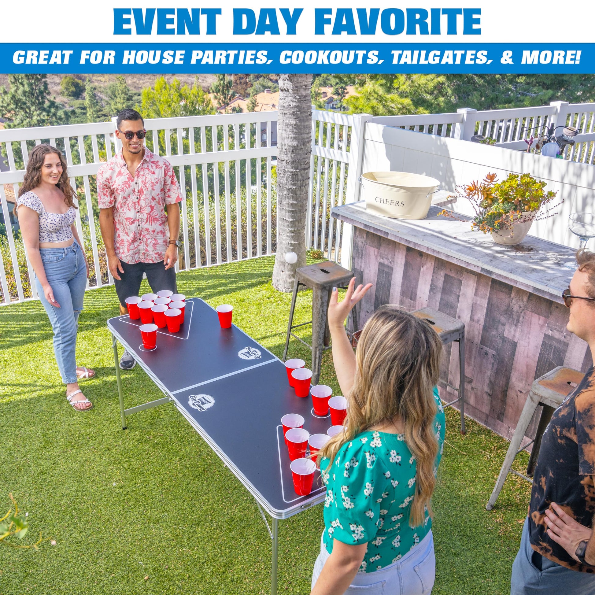 GoPong 6-Foot Cup Pong Table - Portable Folding Small Table for Party Games | Perfect for Indoor and Outdoor Games - Flip Cup Table with 6 Seamless