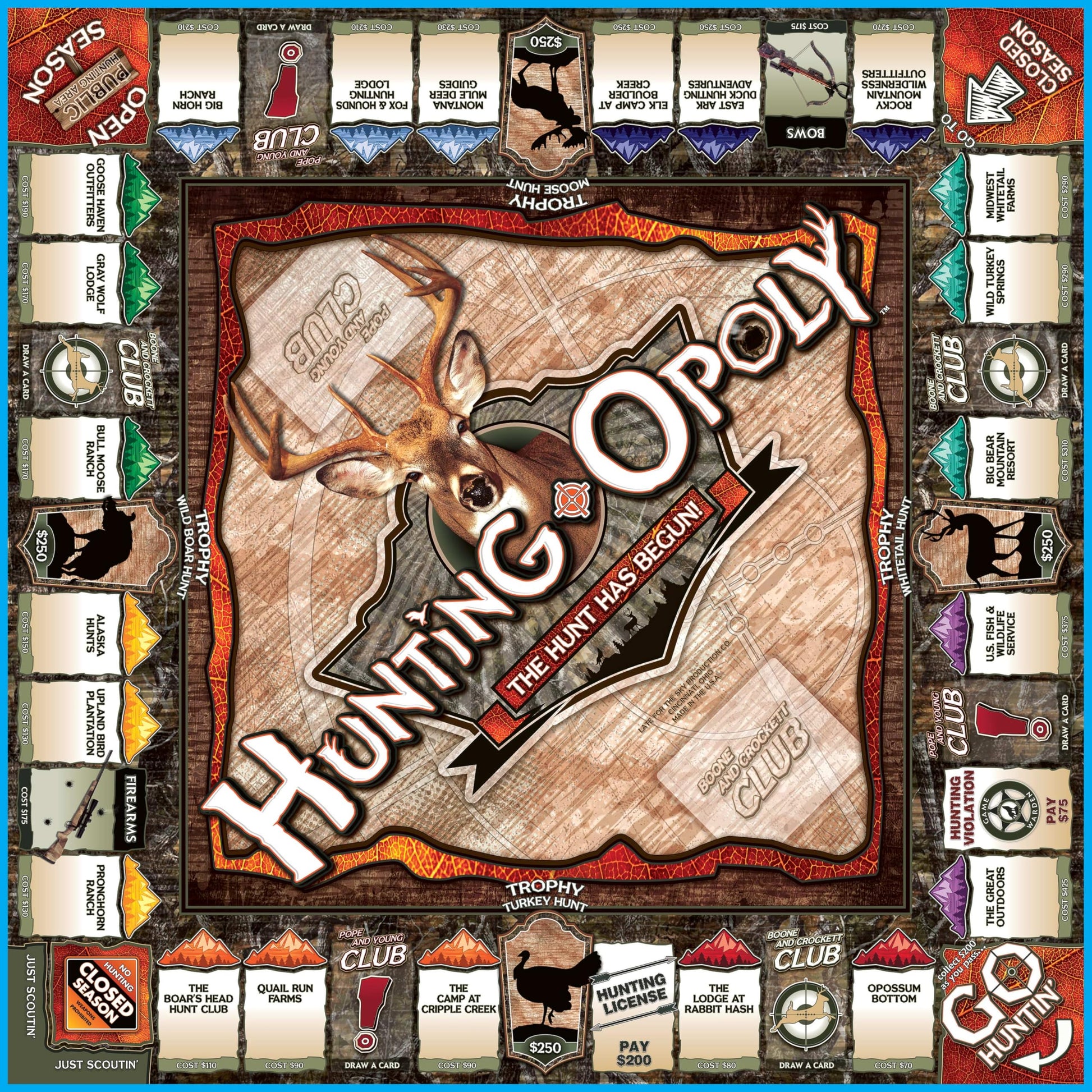 Late for The Sky Hunting-Opoly Board Game - Hunting Strategy Family Property Trading Game for 2-6 Players, Ages 8+, Tokens, Cabins & Lodges