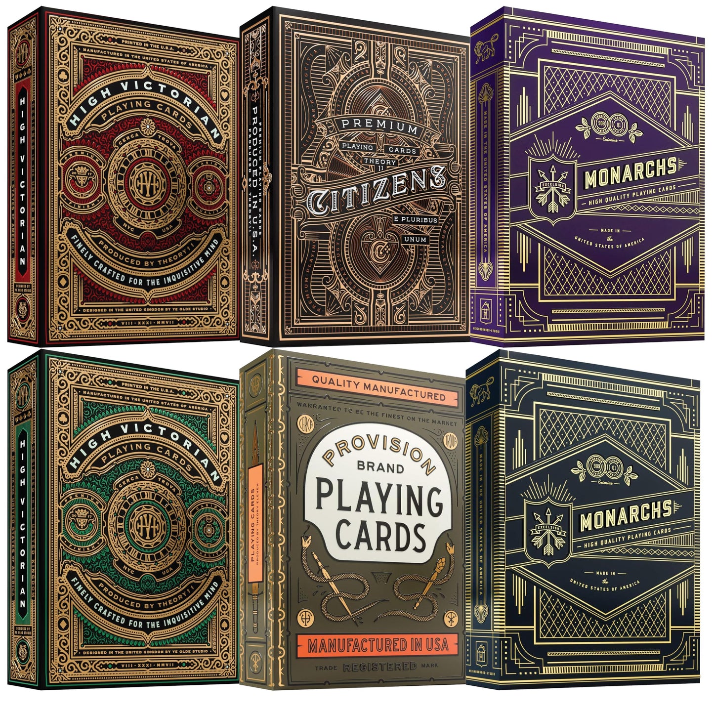 Straight Poker Supplies Ultimate Theory11 Playing Card Bundle | 6 Deck Collector's Assortment. High Victorian Red | High Victorian Green | Monarchs